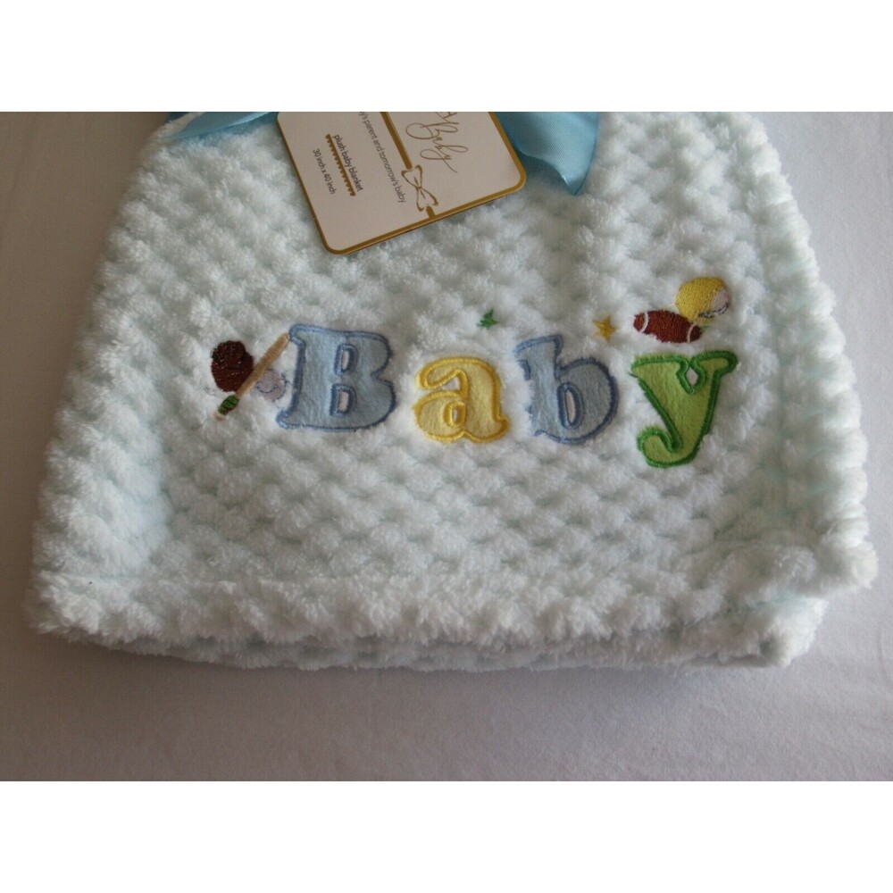 Posh Baby Pale Blue BABY Blanket 30"x40" NWT Soft Textured Sports Ball All Stars - Picture 4 of 9
